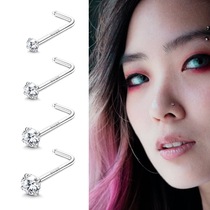 925 Sterling Silver Super Flash Nose Nail Women Mini Small Diamond Zircon European American L-piercing Nasal Hole Hypoallergenic male ear bone nails