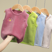 Childrens vest Spring and Autumn Winter girls double-sided velvet shoulder male baby vest wearing warm children plus velvet horse clip
