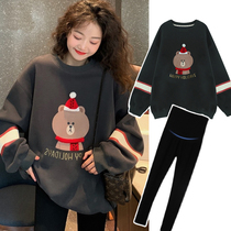 Pregnant women autumn suit fashion model 2021 Spring and Autumn New Net red Korean fashion cartoon size pregnancy sweater