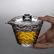 Hammer Thread Glass Cover Bowl Tea Cup Home Large Capacity Kung Fu Bubble Tea Bowl Single Thickened Heat Resistant Tea Bowl Hand Grip Pot