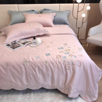 Ice silk embroidered summer cool by four sets of cool sensation Double heather air conditioning quilted by thin quilt Summer summer by washable 4