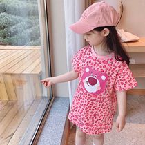 2021 summer new girl cotton dress cute cartoon skirt foreign girl casual short sleeve top
