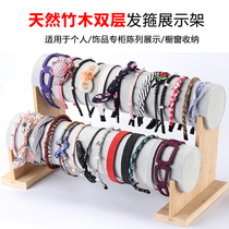 Anluoyi natural bamboo wood double-layer hair hoop rack head hoop jewelry display storage counter hair card headgear display props