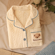 Cheese milk blue is too soft ~ home daily Japanese bear flannel warm pajamas autumn and winter
