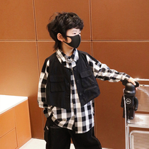 Small Crooked Boy Clothes 2022 Spring Autumn Season New Lining Clothes Baby Big Boy Fake Two Sets Foreign Air Tide Card Shirt