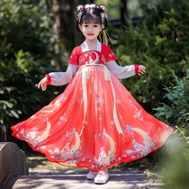 Hanfu girl Autumn thin long sleeve red Chinese style chiffon foreign style little girl costume fairy 2021 New