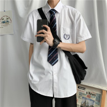 dk uniform boys basic white shirt short-sleeved original design embroidery student college style couple class uniform jk