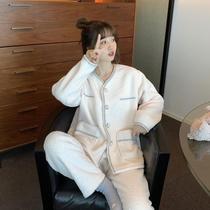 Sweet plush home clothing set women autumn and winter 2021 new can be worn outside plus velvet padded pajamas pajamas two sets