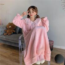 Coral velvet nightdress women Autumn Winter thick conjoined pajamas 2021 New Net red explosive girl cute home clothes