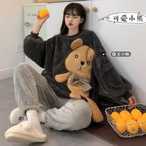 Thicken flannel pajamas women in autumn and winter new outfit cute hairy suit home clothing red