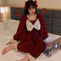 Pajamas female winter thickened coral velvet ins student dormitory cute plus velvet princess out winter home suit suit
