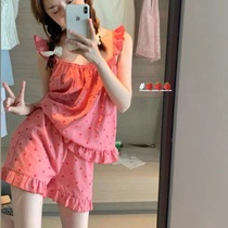 Japanese Dot Hanging Shorts Pajamas Sweet Student Nightgown Two Pieces of Package Outside Wear Couple Household Summer