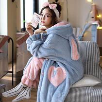 Autumn and winter gowns female thickened coral velvet pajamas womens suits home clothes plus velvet flannel warm moon clothes
