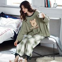 Pajamas female cotton autumn women Spring Autumn suit long sleeve student ins thin Korean cartoon home clothing winter