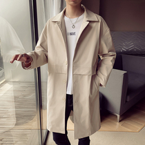 Windbreaker men long 2021 new spring and autumn trend handsome fashion brand Korean version of British style casual mens coat