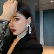 South Korea full diamond tassel earrings female 2021 New exaggerated earrings temperament senior tide Net red light luxury earrings