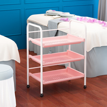 Beauty stroller hairdressing tool cart three-layer plastic shelf pattern embroidery hot can Beauty Salon trolley trolley manicure