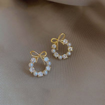 Bow flower pearl earrings female sterling silver 2021 New Tide exquisite simple high quality earrings