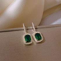 Emerald earrings womens sterling silver high-grade sense earrings temperament light luxury 2021 new trend simple cold wind earrings
