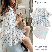 Pregnant summer suit Summer thin skirt net red Chiffon doll shirt top Summer maternity dress female