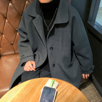 @ Gangzi literary male senior sense medium long woolen coat male Winter thickened ins trend handsome woolen coat