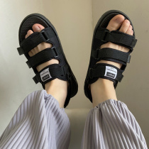 @RO Sandals Mens Summer New Outwear Soft-bottom Sandals Magic Sticker Couples Students Outdoor Trendy Beach Shoes
