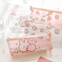  Three-year second class transparent pencil bag girl ins Japanese simple stationery box Junior high school students large-capacity pencil box