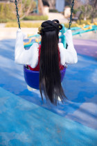 Lan Xi Yali children are not easy to tie high simulation good combing after slight song wearing hair Chinese clothes natural black hair