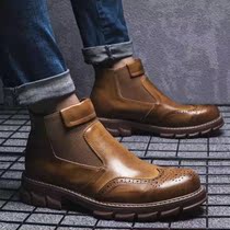 Martin Boots Mens High Gang British Warm Boots 2021 Winter New Plus Velvet Leather Chelsea Mid Gang Mens Boots