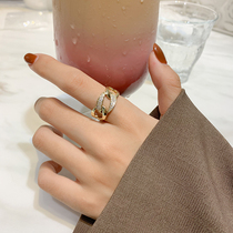 Korean chain micro-inlaid opening adjustable three-finger sterling silver ring Womens fashion personality temperament niche design ring