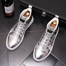 Thick soled casual shoes trendy brand mens shoes autumn and winter printing plus velvet high-top shoes youth trend wild board shoes