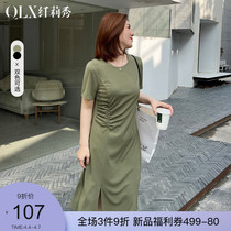 Slim fit 2022 summer dress new big code woman with fat sister design feel open fork for pleats to collect waist display slim fit dress
