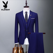 Playboy suit mens suit business dress slim Korean wedding groom dress casual mens suit Black
