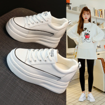 Wear a ride without greasing trend Wind ~ Chauding genuine leather thick bottom without stuffiness Genuine Leather Small White Shoes Small Inner Heightening Shoes