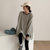 ZMAMI Gestational Woman Dress ~ Tidal Hitch Striped Pregnant pregnant woman blouses Korean version of the new Long sleeves Spring and autumn sweatshirt with big code for the undershirt