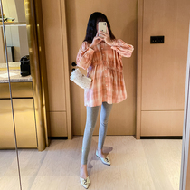  High-end pregnant womens early spring dresses net red suits Small fashion pure cotton 2021 spring and autumn shirt tops