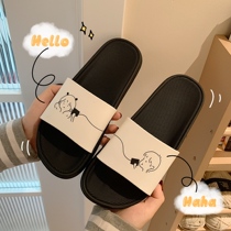 Fine strips Korean cute cartoon slippers female summer home with indoor couples bathing bathroom non-slip cool man