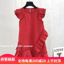  Spot Korean imported childrens clothing 2021 summer childrens middle and large childrens childrens splicing pleated irregular sleeveless dress