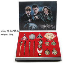 Harry Potter Magic Wand Emblem Pendant Necklace Set Anime Peripheral Magic Academy Boxed Set