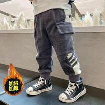 Boy Corduroy pants 2021 Winter Korean version of velvet trousers baby foreign-made padded cotton overalls