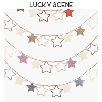 (Auspicious props) Nordic wind Hollow Wood stars hanging curtain home decoration party festival wall decoration gold Red