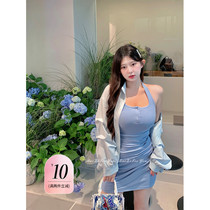 (4 colors into the star ice music halter skirt) Zhou Baizi slightly fat waist tight waist show thin wrapped hip feeling halter neck dress woman
