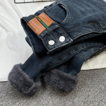 Super thick warm northeast plus velvet jeans women winter Lamb hair lengthened and thin elastic tight small foot boots pants