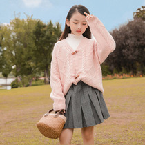 Girls sweater jacket autumn 2021 new Korean version of the western style big childrens spring and autumn net red top knitted cardigan