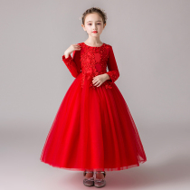 Female child dress dress children red dress autumn and winter performance performance princess dress 10th birthday girl long dress