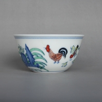 Handmade boutique Daming Chenghua blue and white bucket color chicken pot cup Antique antique ceramics Antique old goods collection