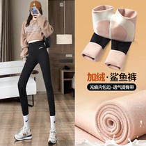 Plus velvet shark pants womens outer wear winter spring and autumn tight thermal cotton pants thickened black bottoming yoga Barbie pants