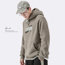 GWIT 420g heavy fine grain fleece winter New loose pullover hoodie Tide plus velvet thick hooded sweater men