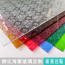 Old vintage color tempered Begonia pattern embossed art glass cabinet door Manchuria window household partition screen customization