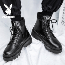  Playboy Martin boots mens autumn high-top British style mens mid-top leather boots waterproof overalls car boots tide shoes